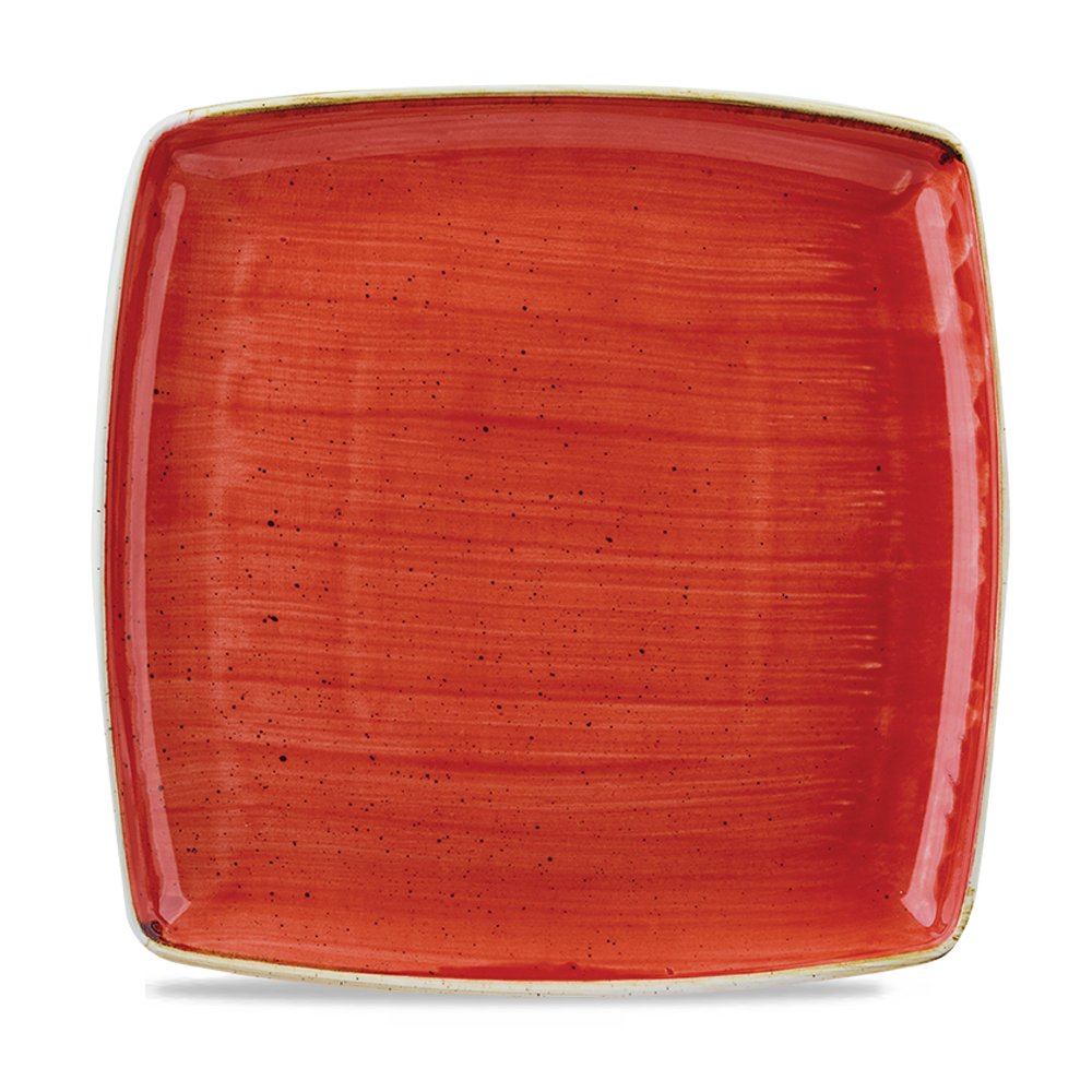 Roter quadratischer Teller, unifarben.