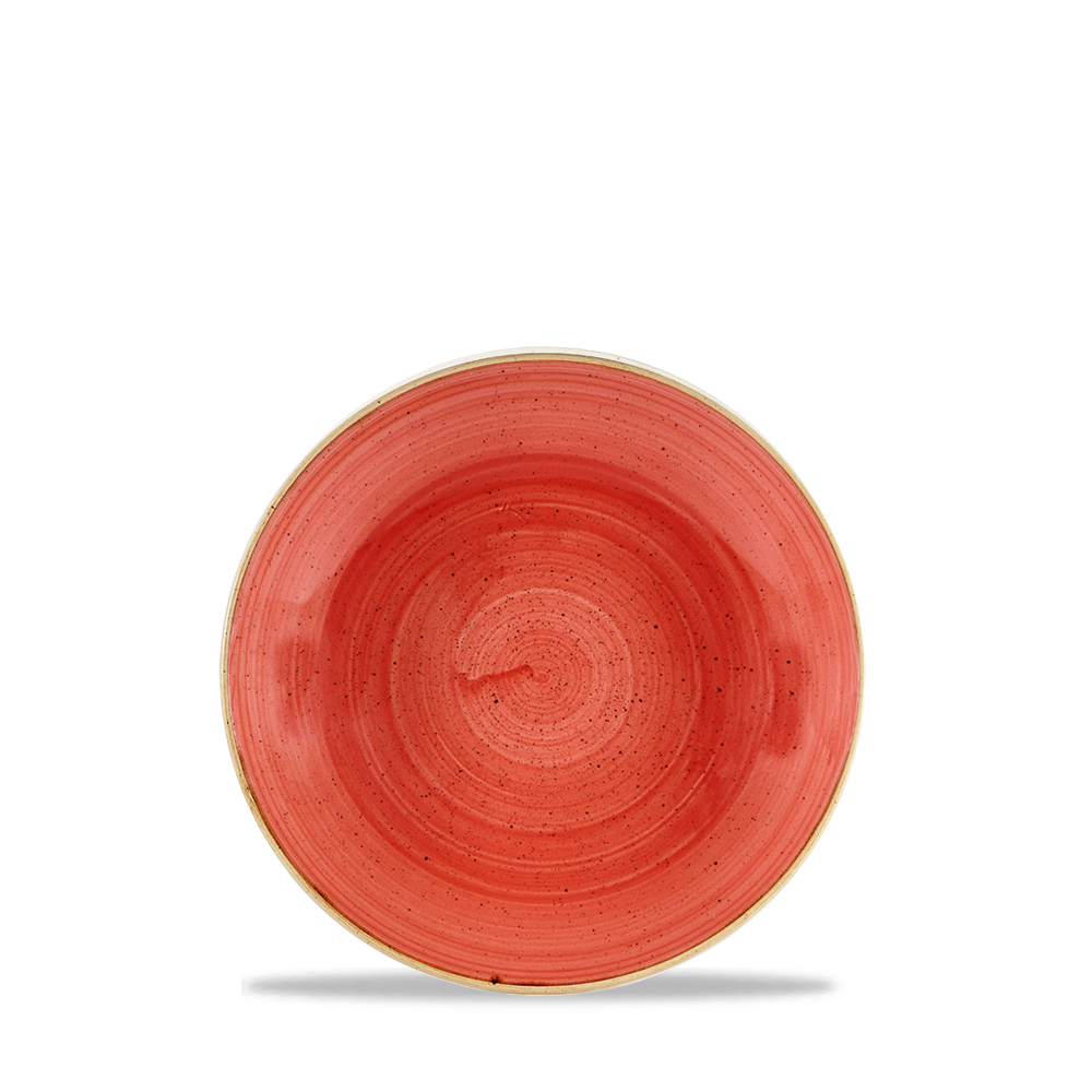 Roter Teller mit Spiralmuster.