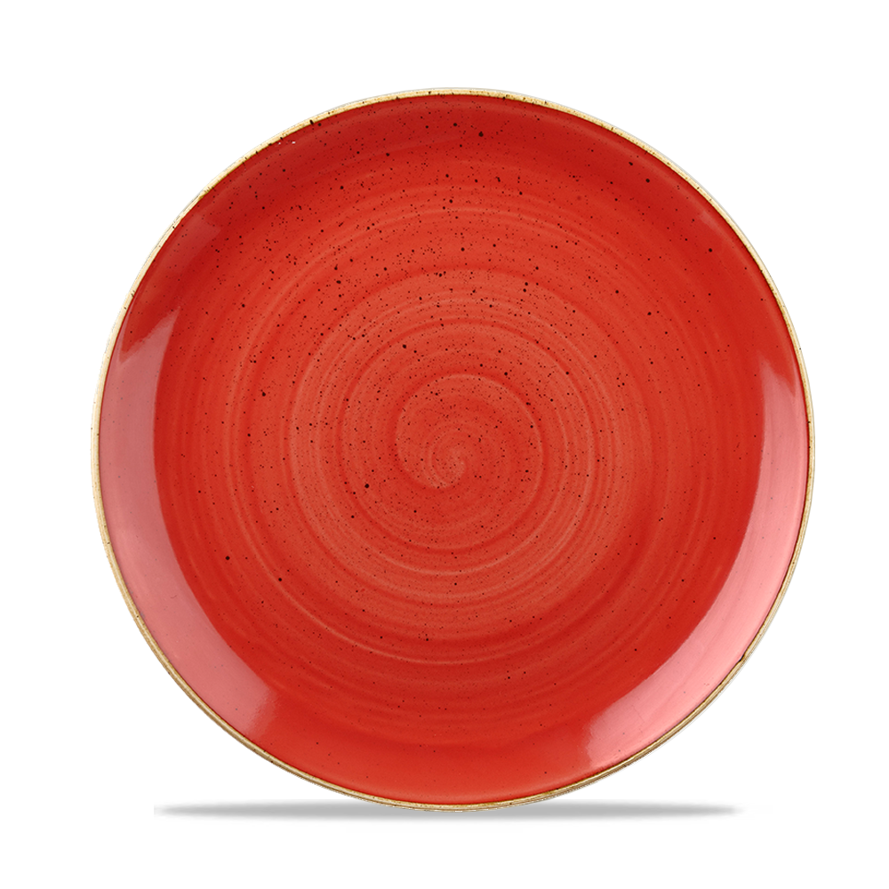 Roter Teller mit Spiralmuster.