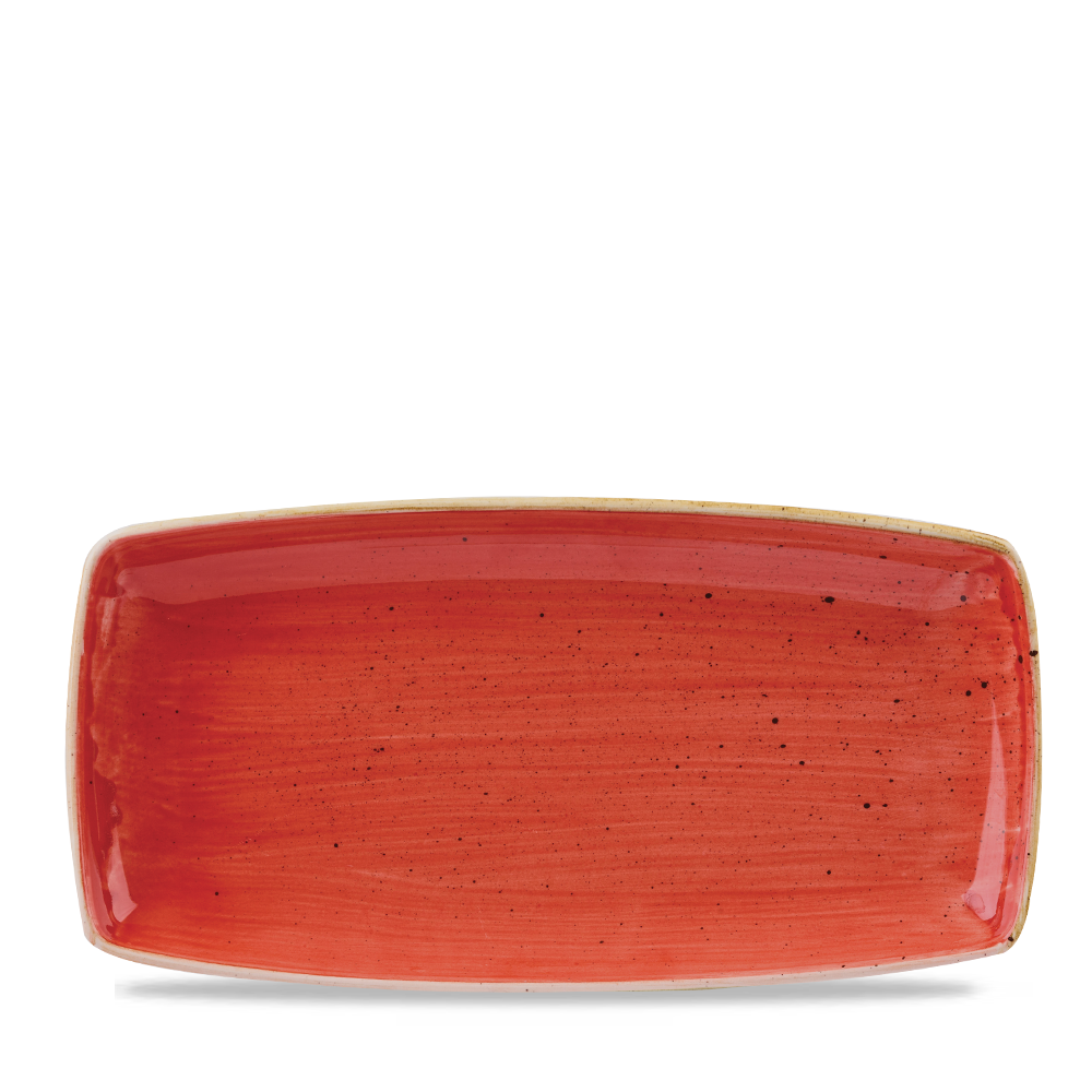 Rotes rechteckiges Keramiktablett.
