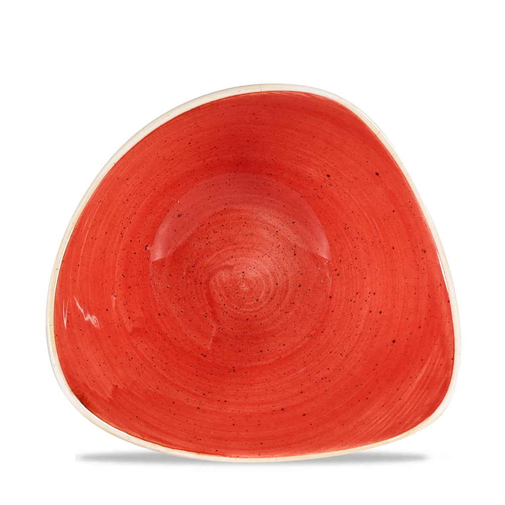 Roter, dreieckiger Teller von oben.