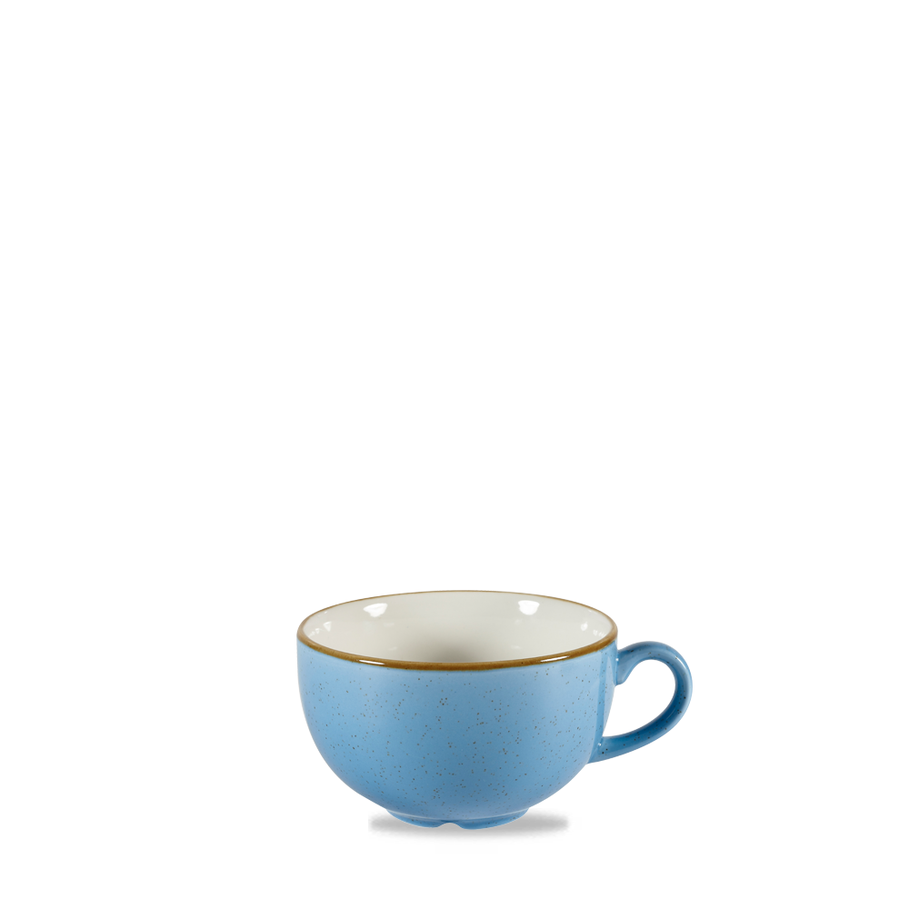 Blaue Tasse mit Henkel.