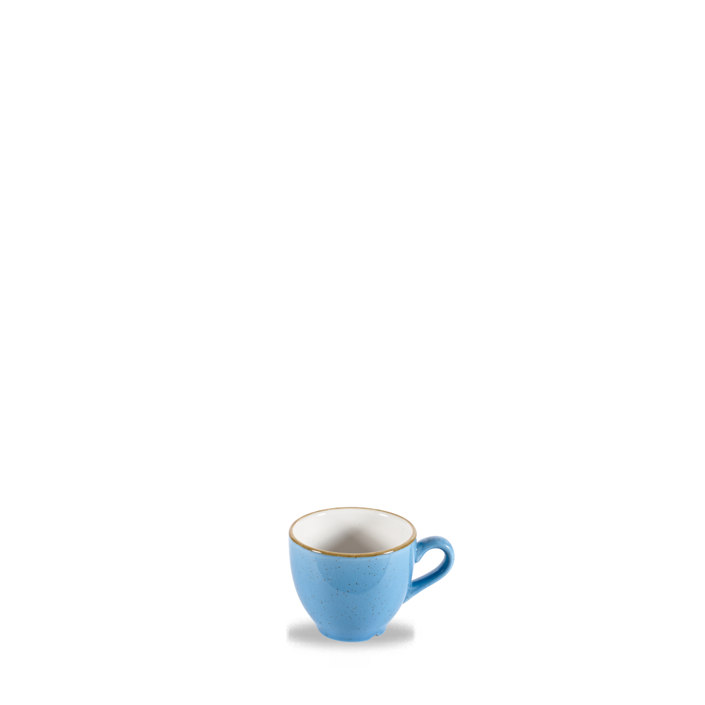 Blaue Tasse auf weißem Hintergrund.