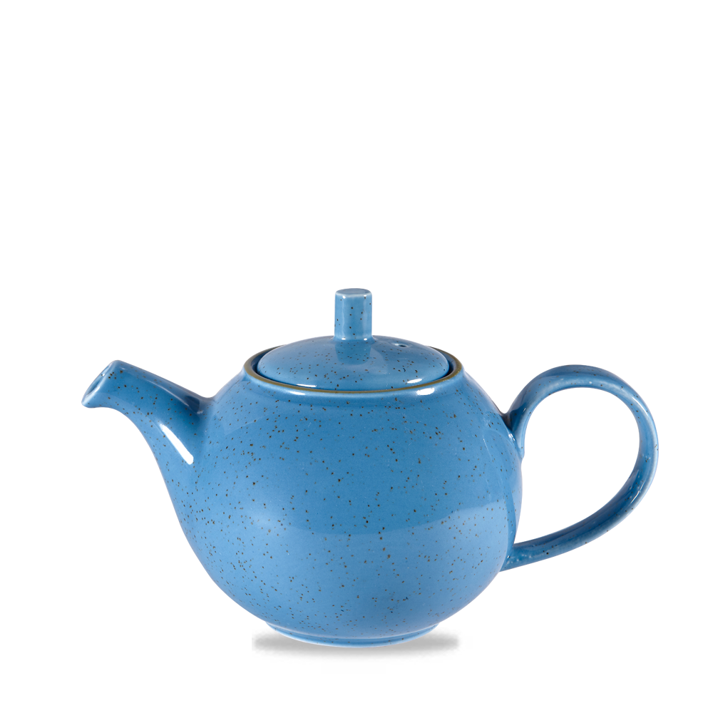 Blaue Teekanne mit Deckel.
