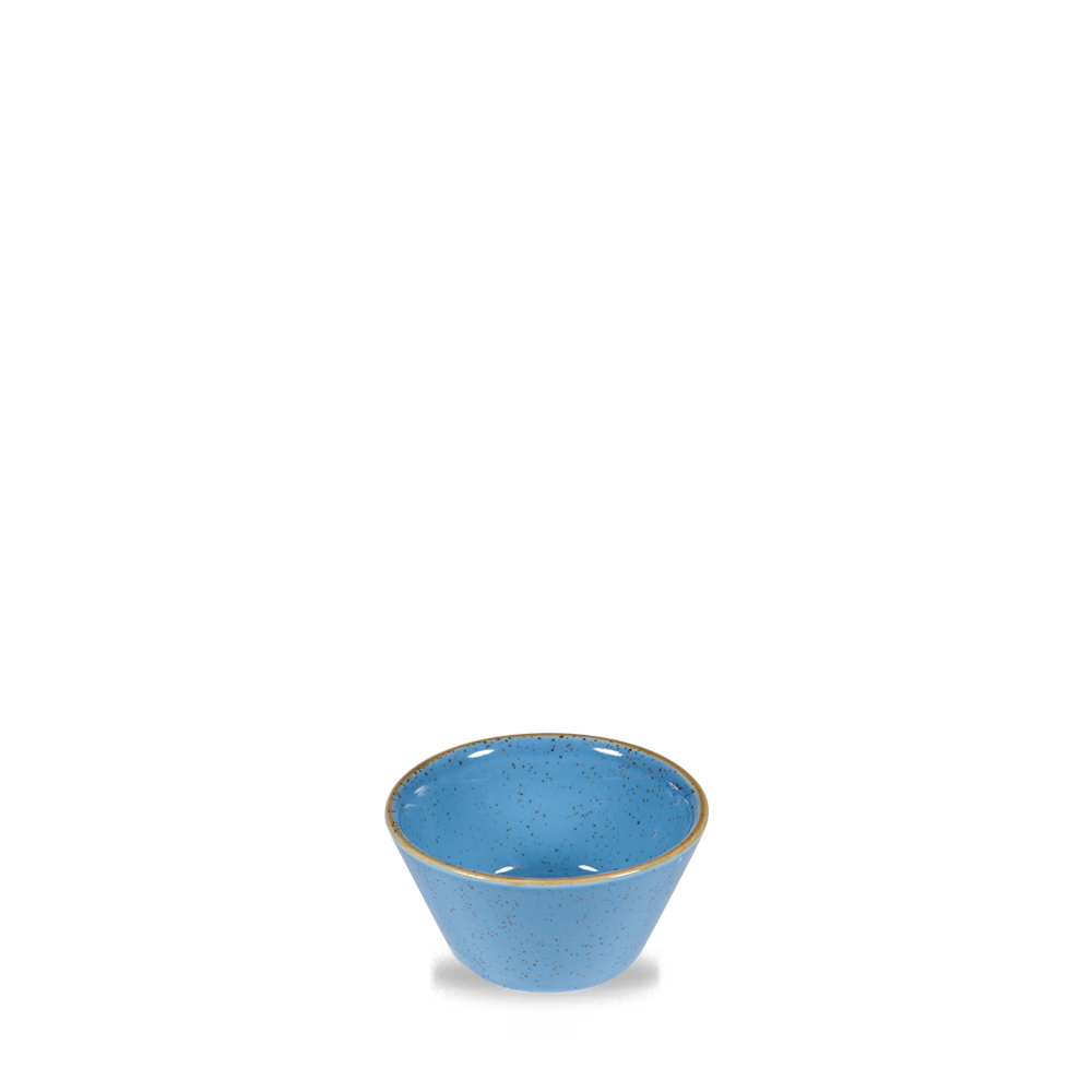 Blaue Schüssel mit Sprenkeln.