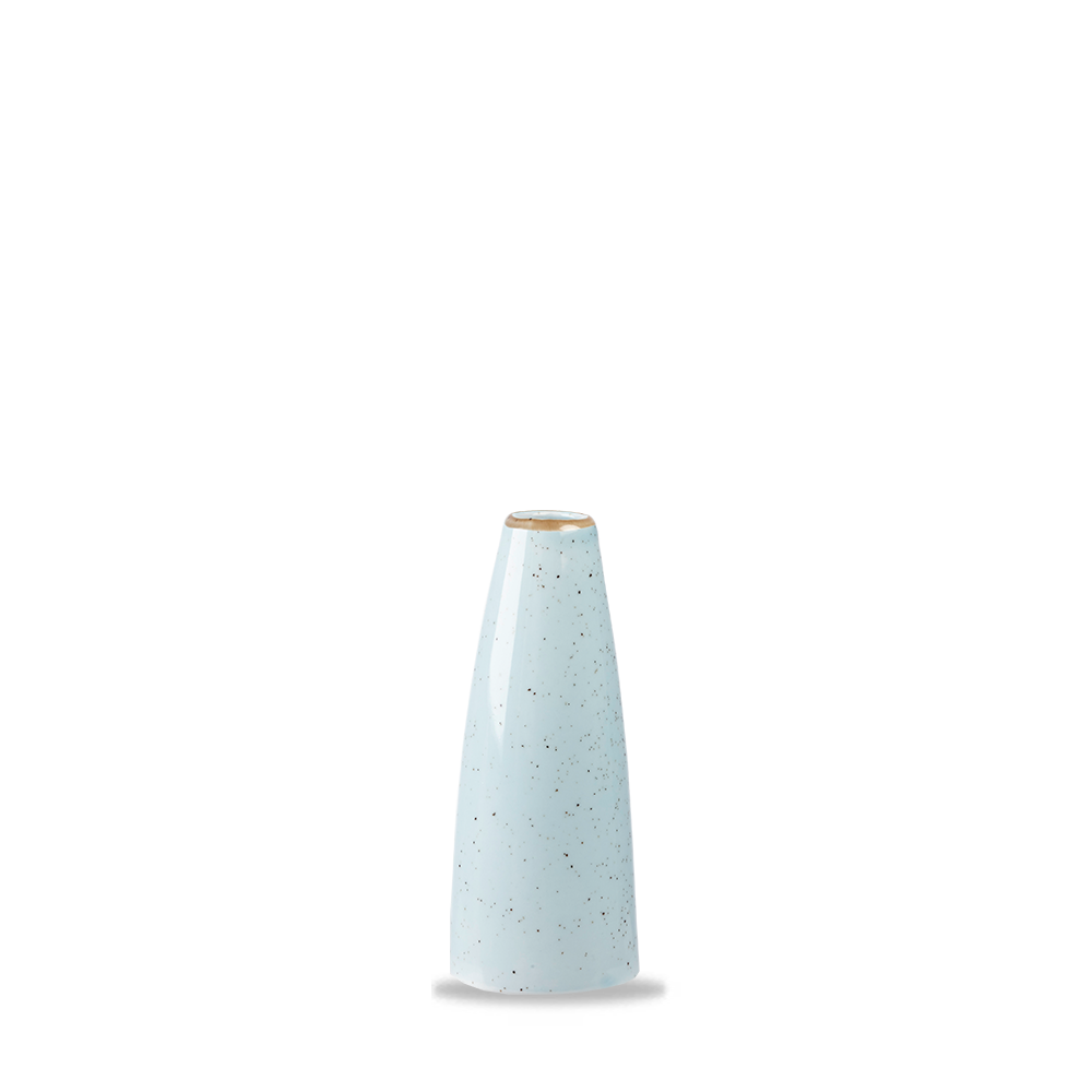 Hellblau gesprenkelte Vase, minimalistisch.