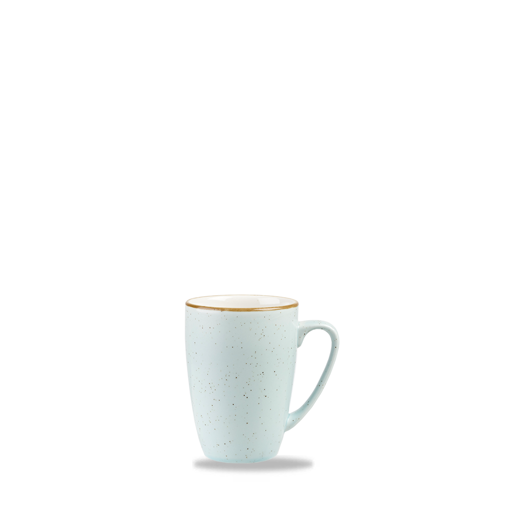 Blaue Tasse mit Sprenkeln.