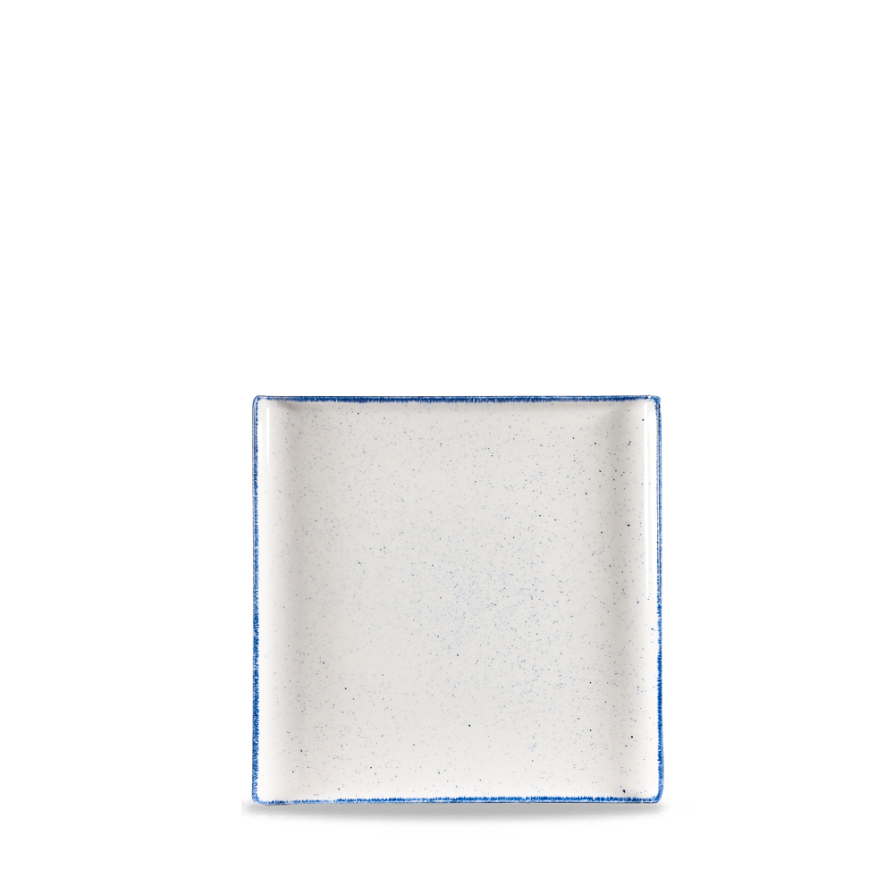 Quadratischer, weißer Teller mit Rand.