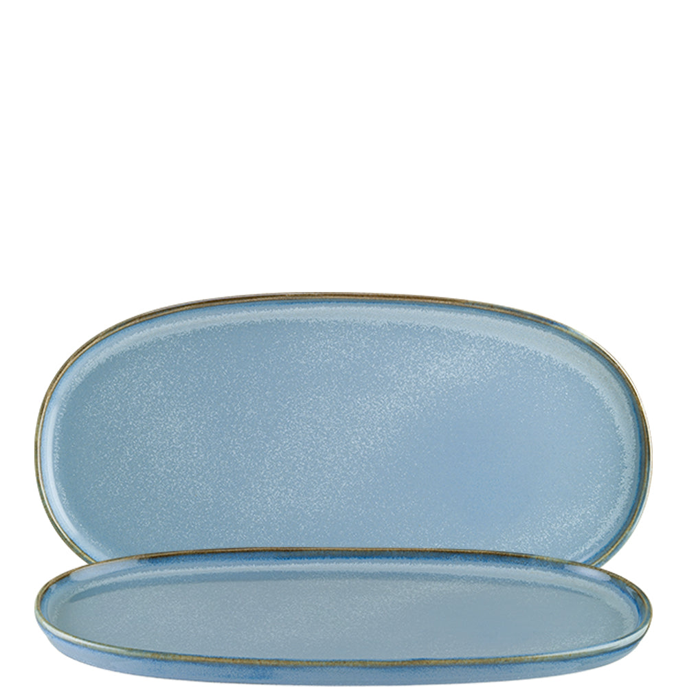 Zwei blaue ovale Teller.
