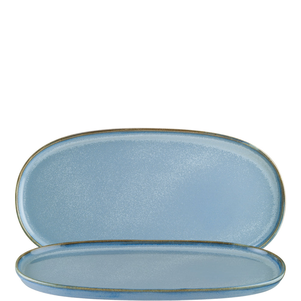 Zwei blaue ovale Teller.