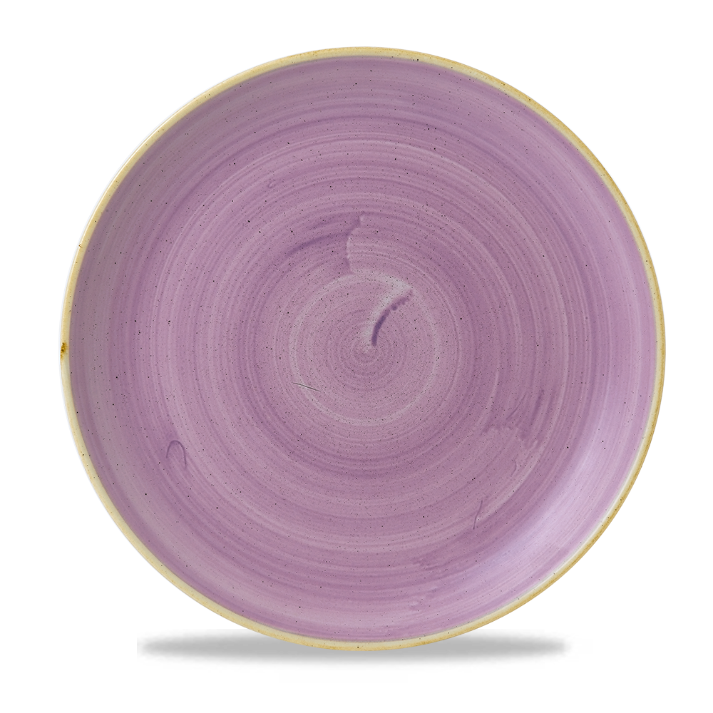 Lila Teller mit spiralförmigem Muster.