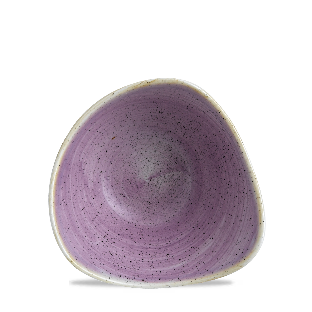 Lila, dreieckiger Teller mit Sprenkeln.