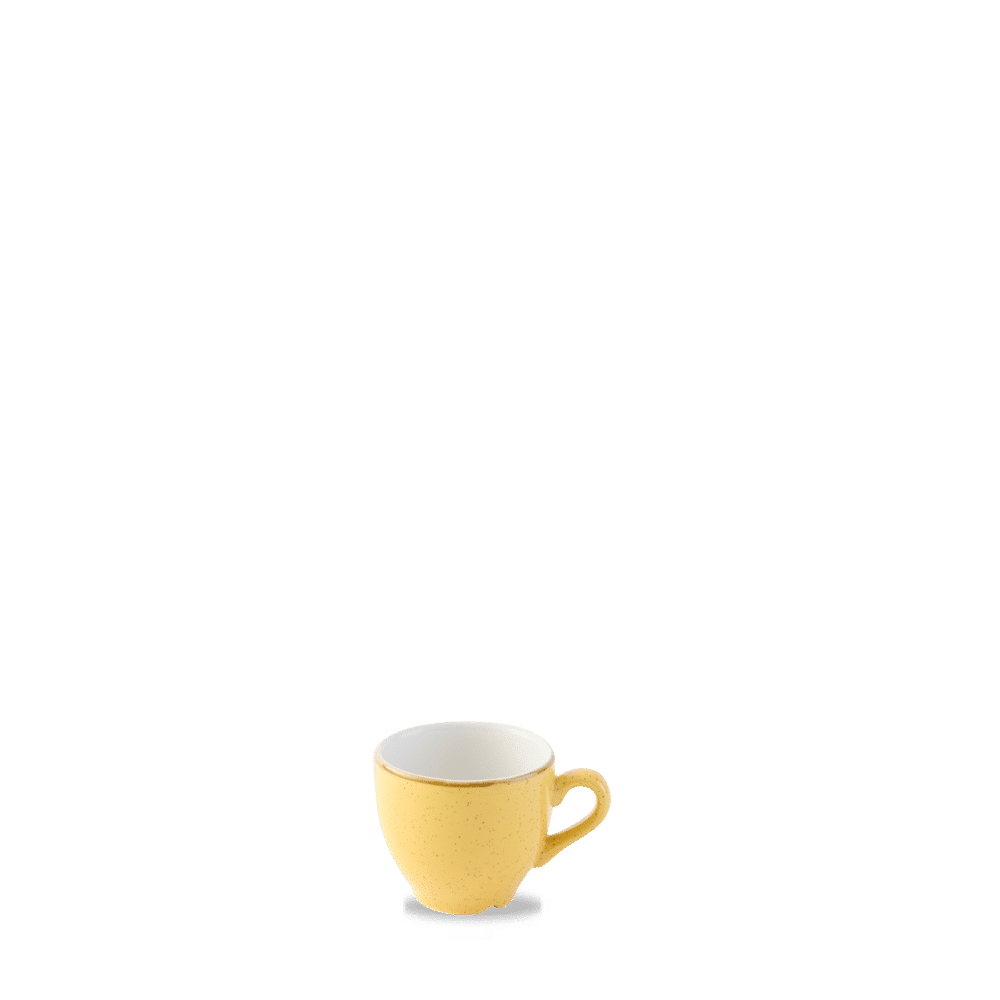 Gelbe Kaffeetasse auf weißem Hintergrund