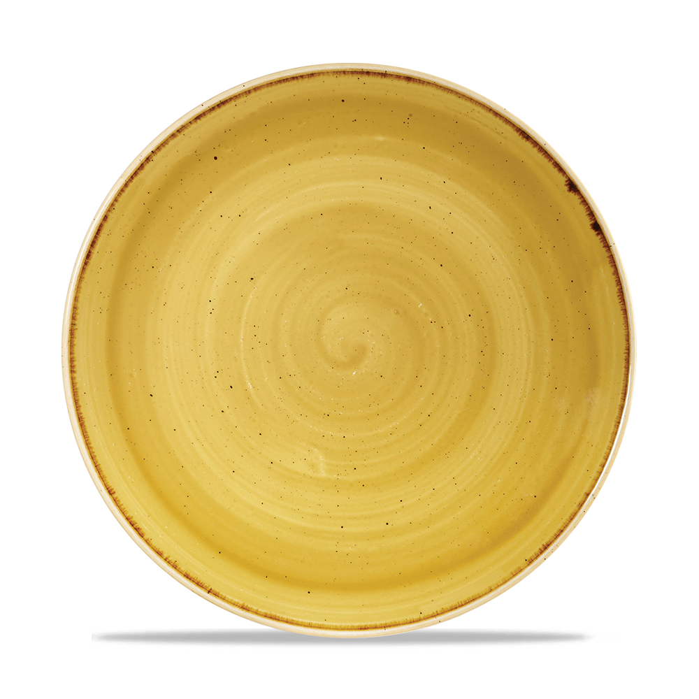 Gelber Teller mit spiralförmigem Muster.