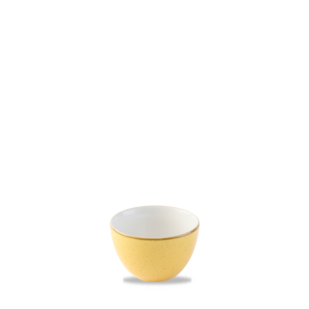 Gelbe Schüssel auf weißem Hintergrund.