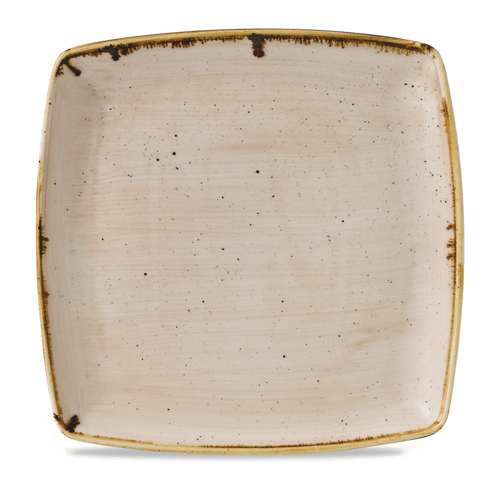 Quadratischer, rustikaler Teller, beige.