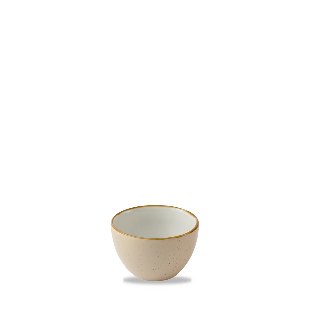 Kleine, beige Schüssel mit Rand.