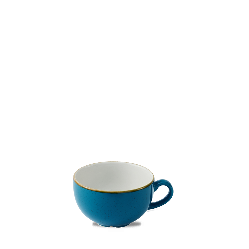 Blaue Tasse mit Henkel.
