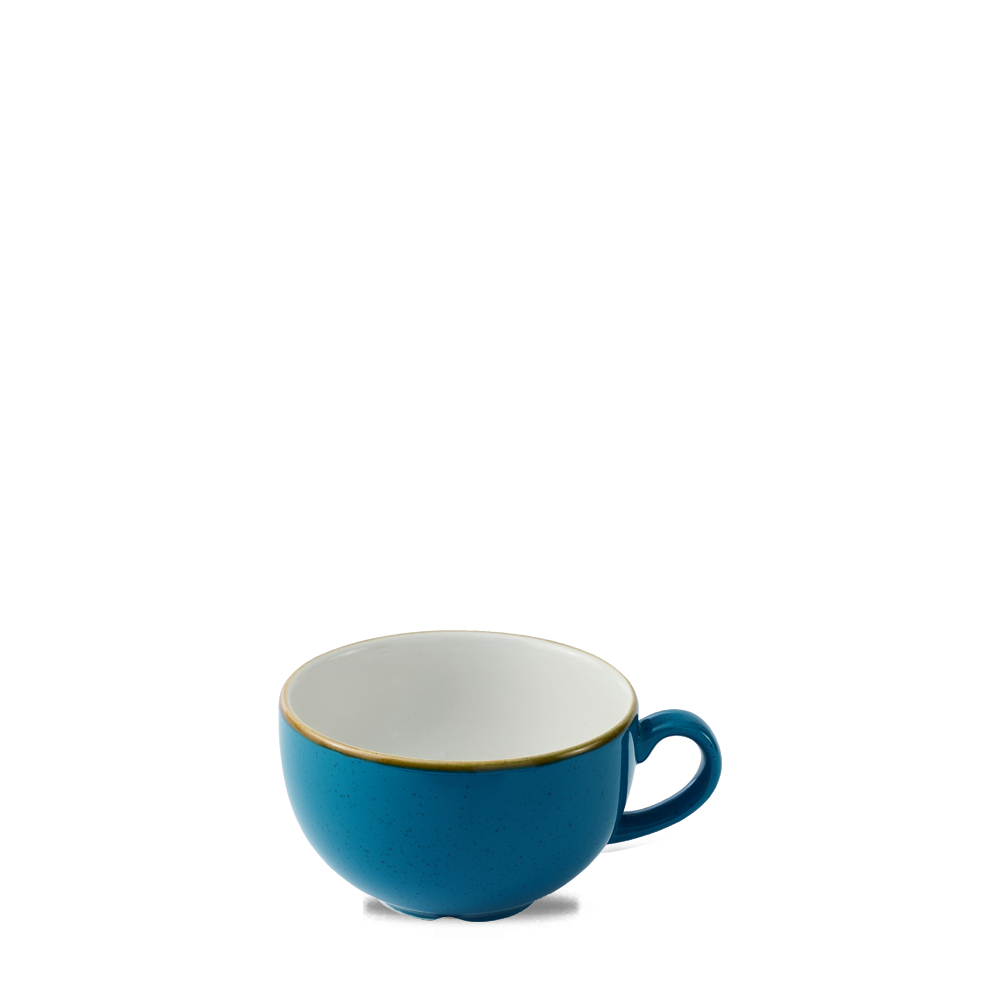 Blaue Tasse mit Henkel.