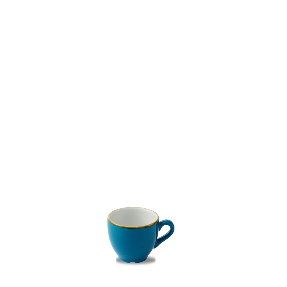 Blaue Espressotasse auf weißem Hintergrund.