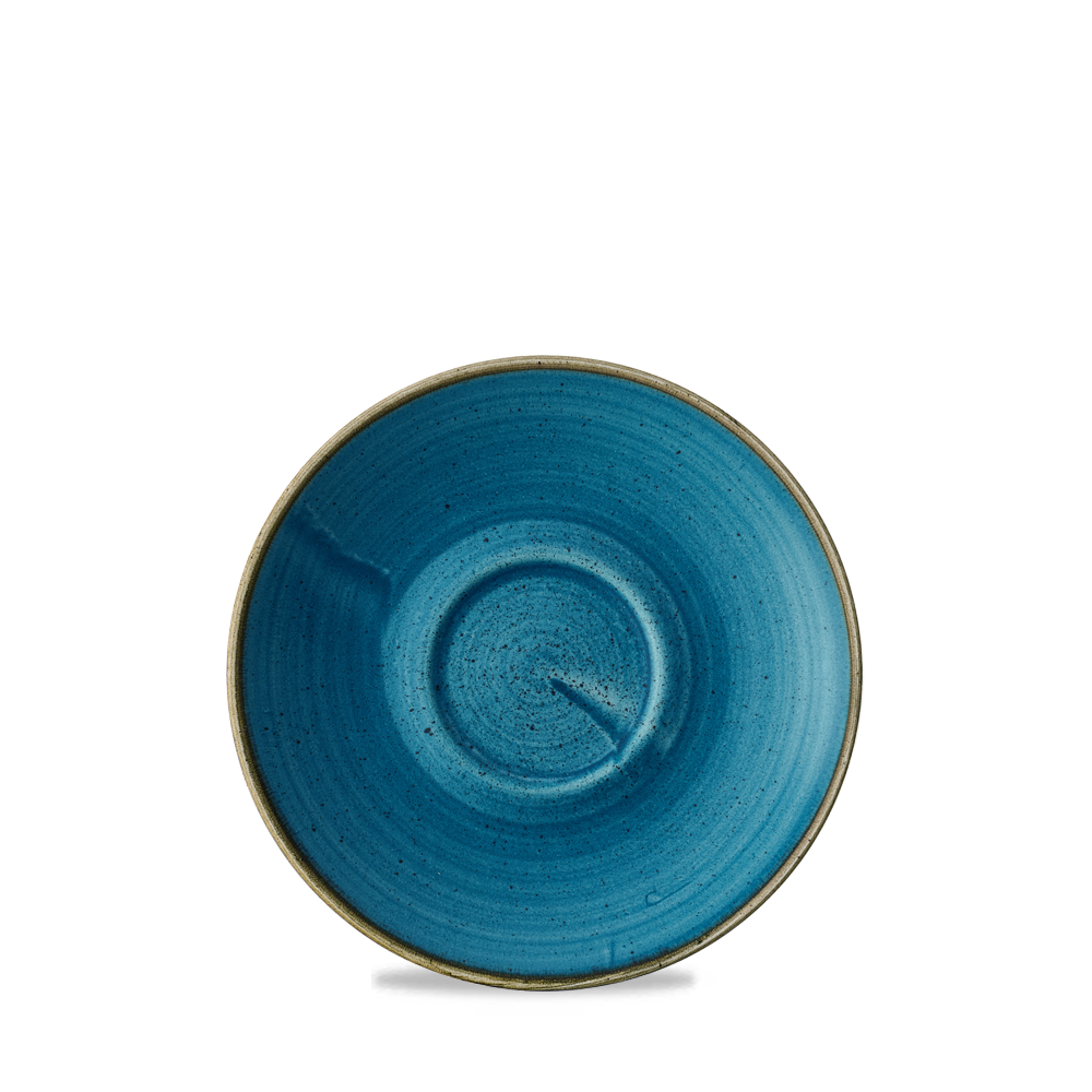 Blauer Teller mit rustikalem Design.