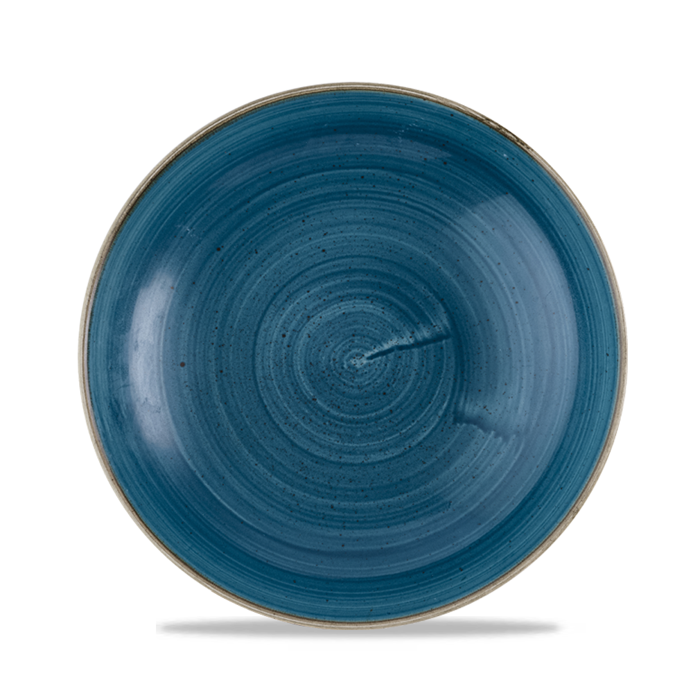Blauer, runder Keramikteller, leer.