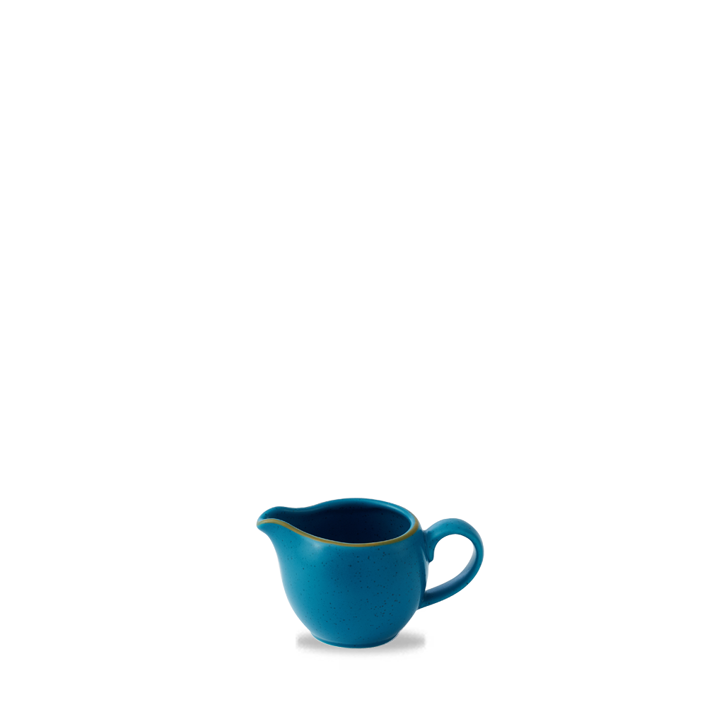 Blaue Keramik-Sauciere mit Henkel.