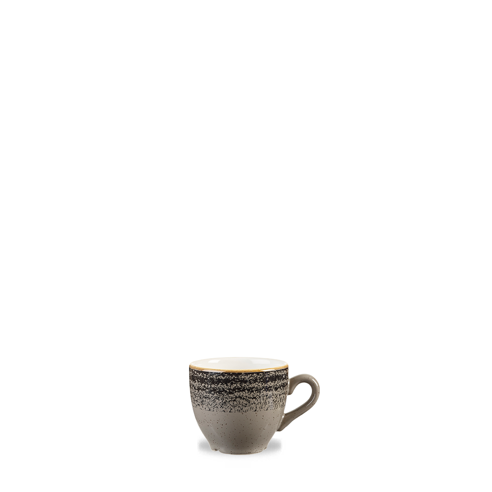 Keramiktasse mit gesprenkeltem Design.