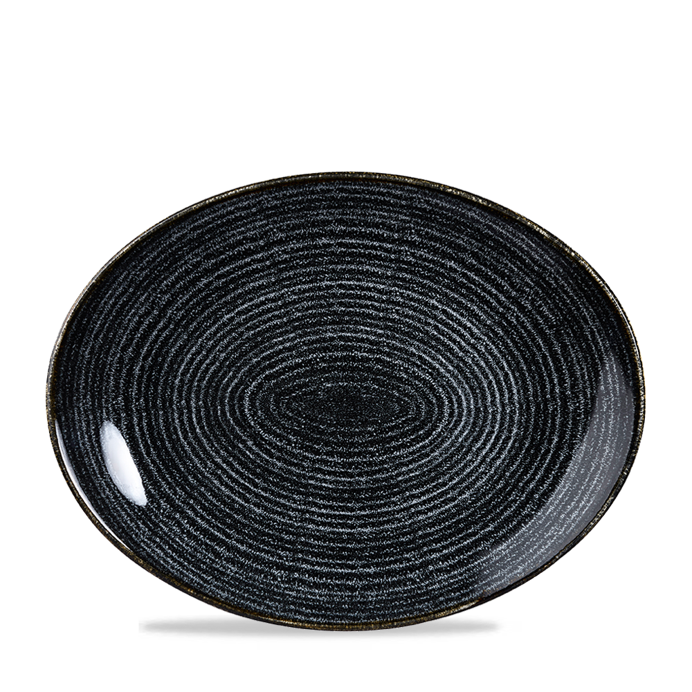 Schwarzer, spiralförmiger Teller.