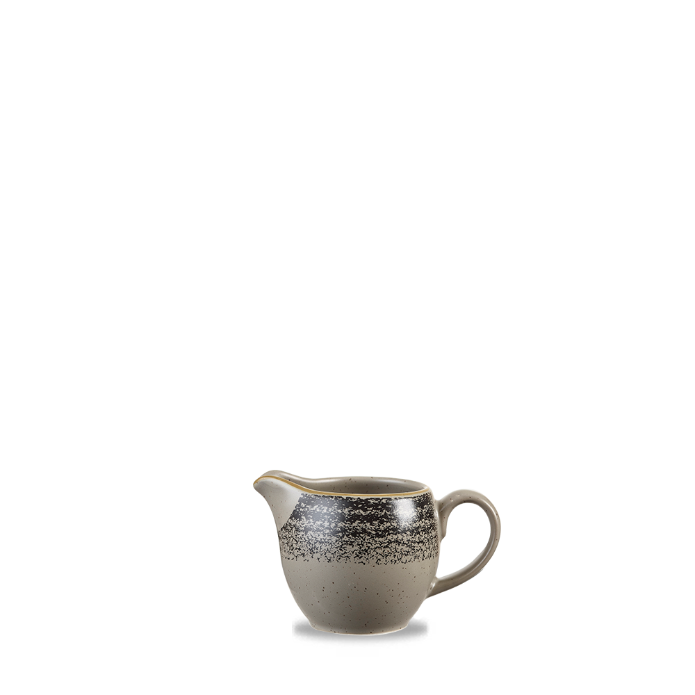 Kleiner, grauer Keramik-Milchkrug.