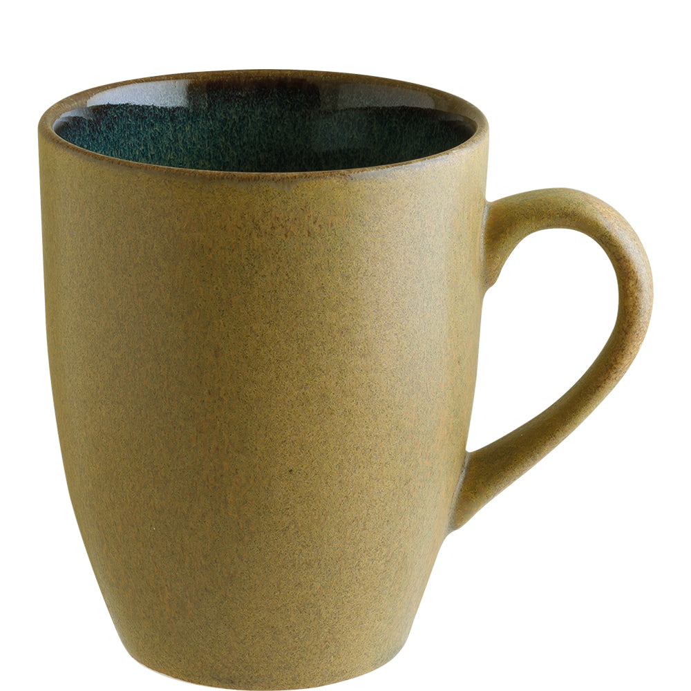 Grüne Keramiktasse mit Henkel.