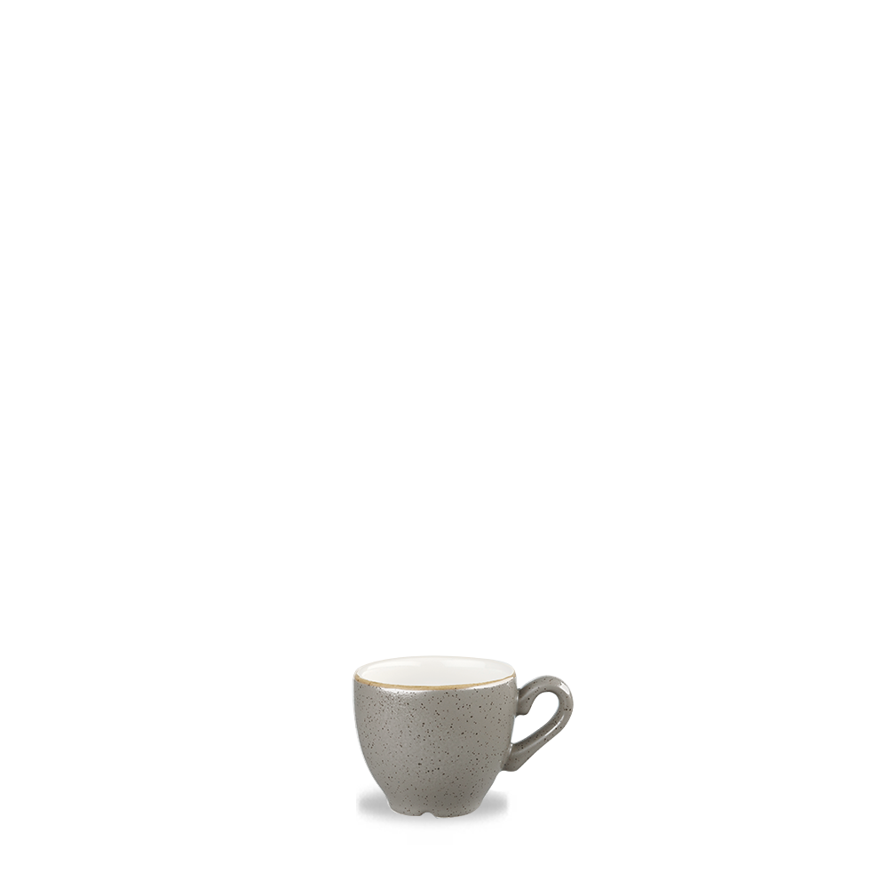 Graue Tasse mit Henkel.