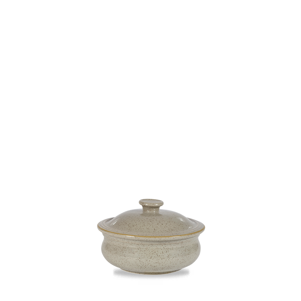 Keramikschüssel mit Deckel, beige.