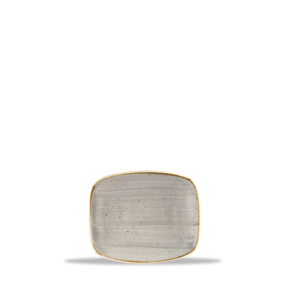 Quadratischer, grauer, gesprenkelter Teller.