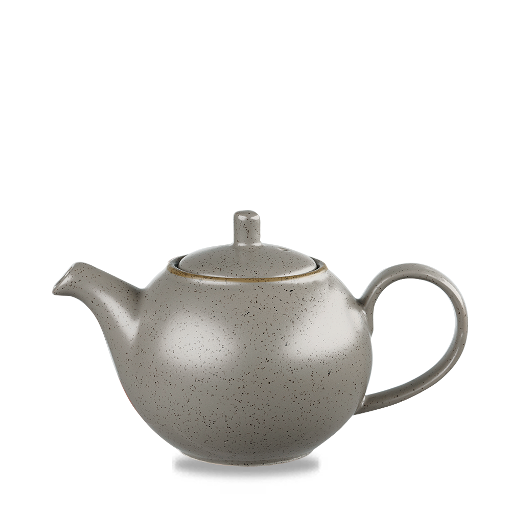 Graue Teekanne mit Deckel.