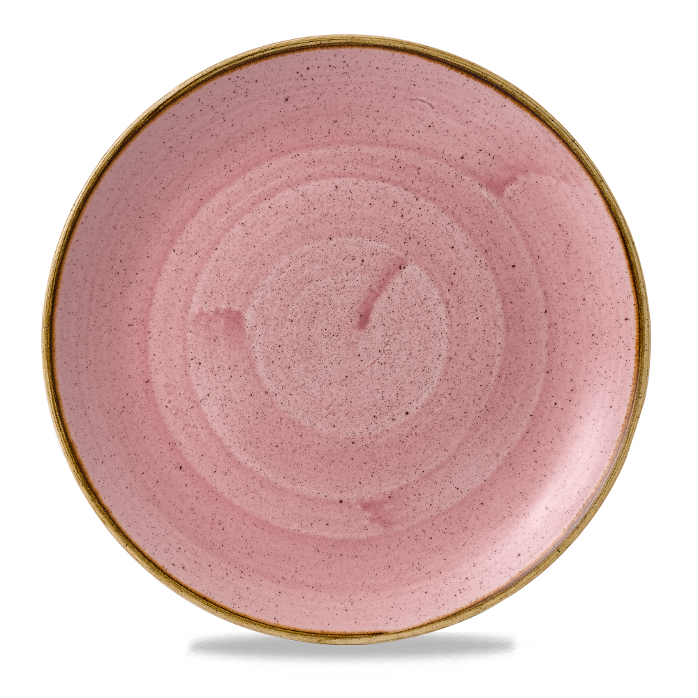 Rosa Keramikteller mit Sprenkeln.