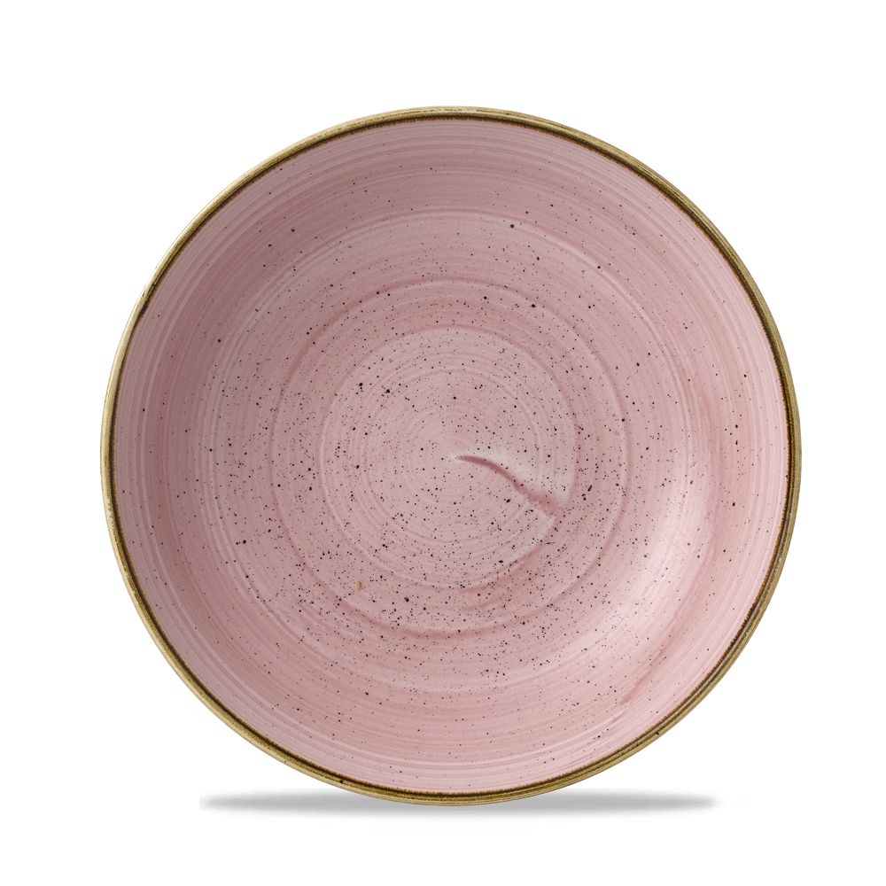 Rosa Keramikteller mit Sprenkeln.