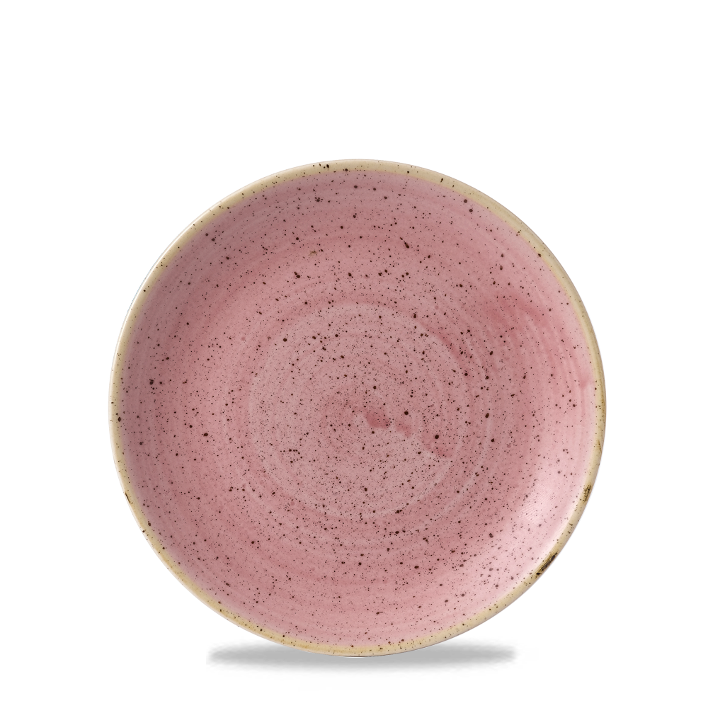 Rosa, gesprenkelter, runder Teller.
