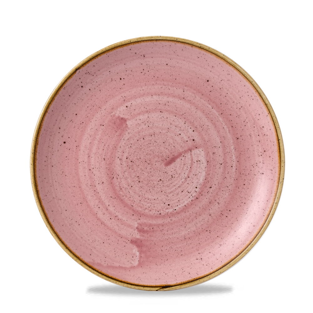 Rosa Keramikteller mit Sprenkeln.