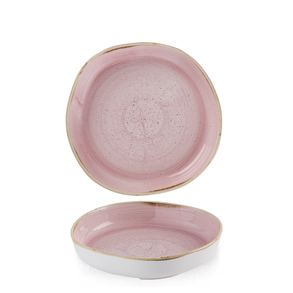 Zwei rosa Keramikteller, rustikales Design.