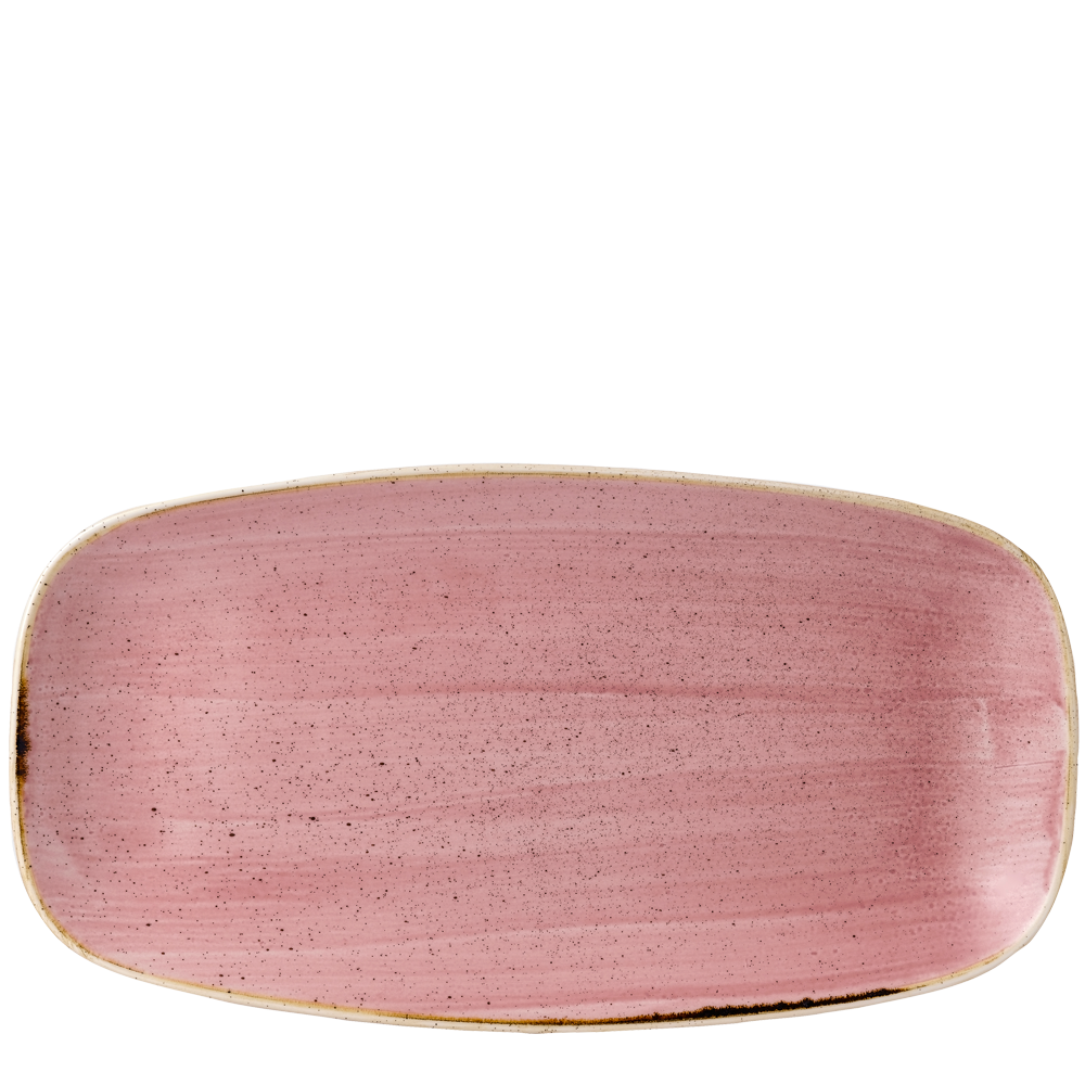 Rechteckiger, rosa Teller, minimalistisch.