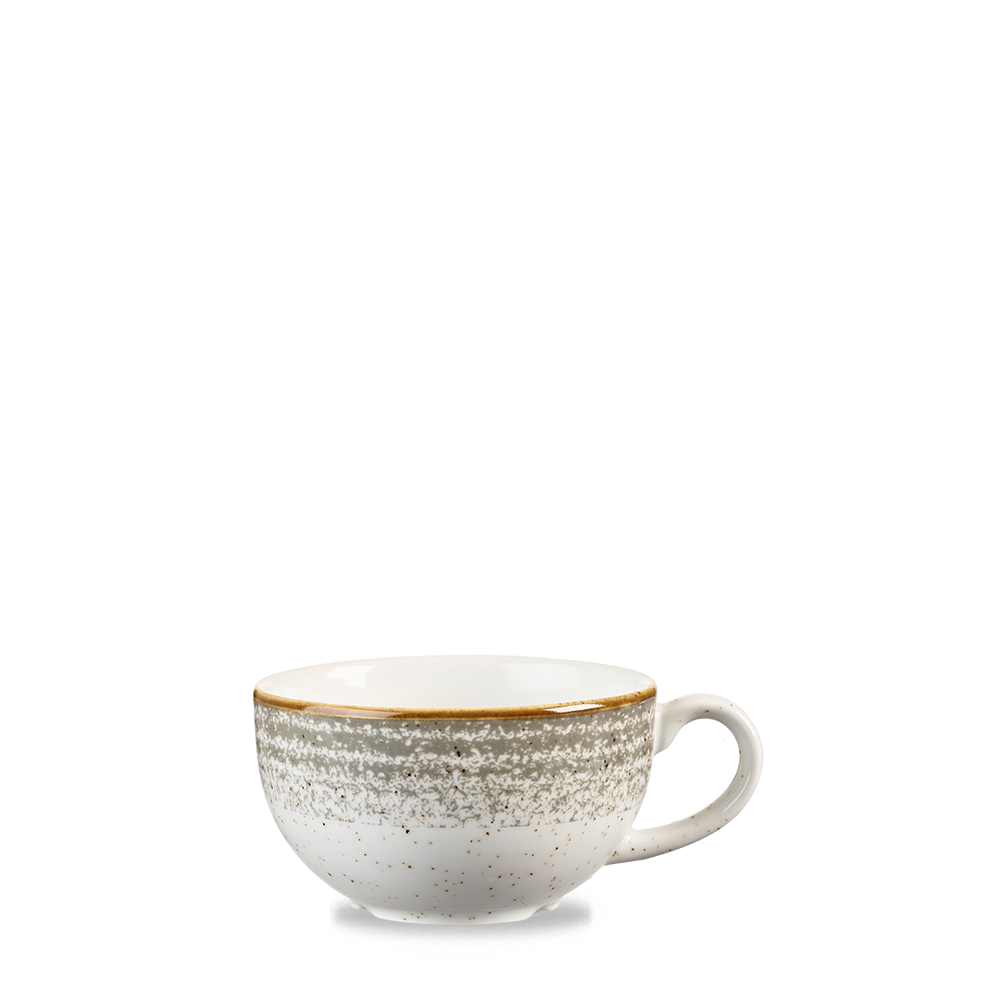 Keramiktasse mit gesprenkeltem Design.