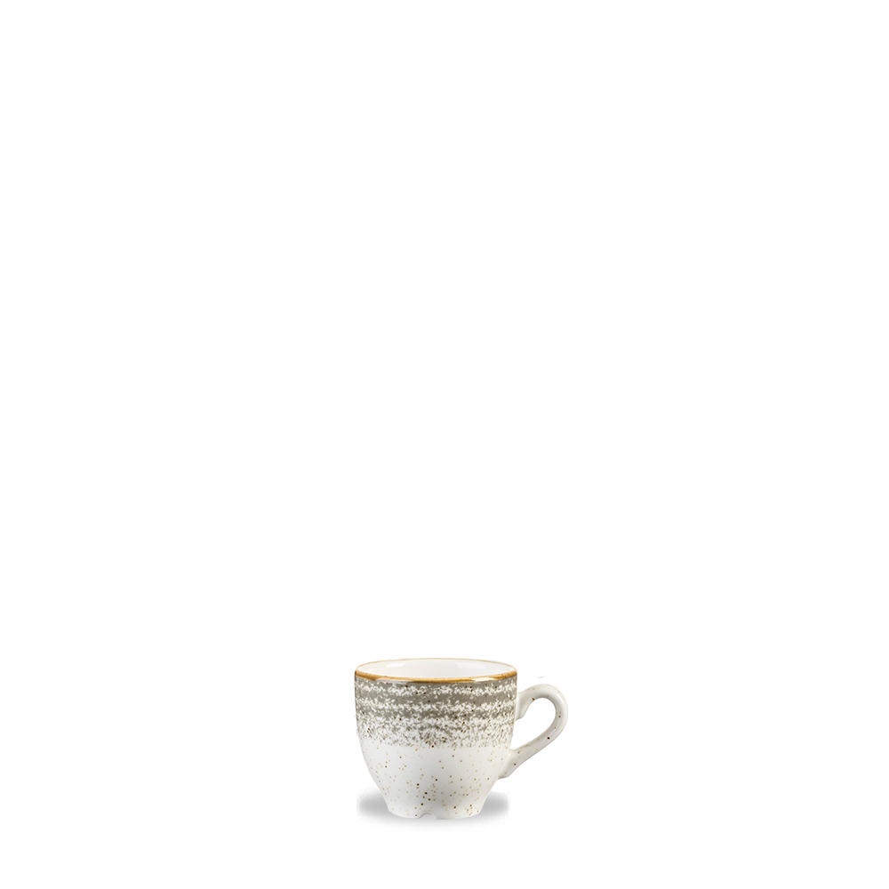 Keramiktasse mit gesprenkeltem Design.