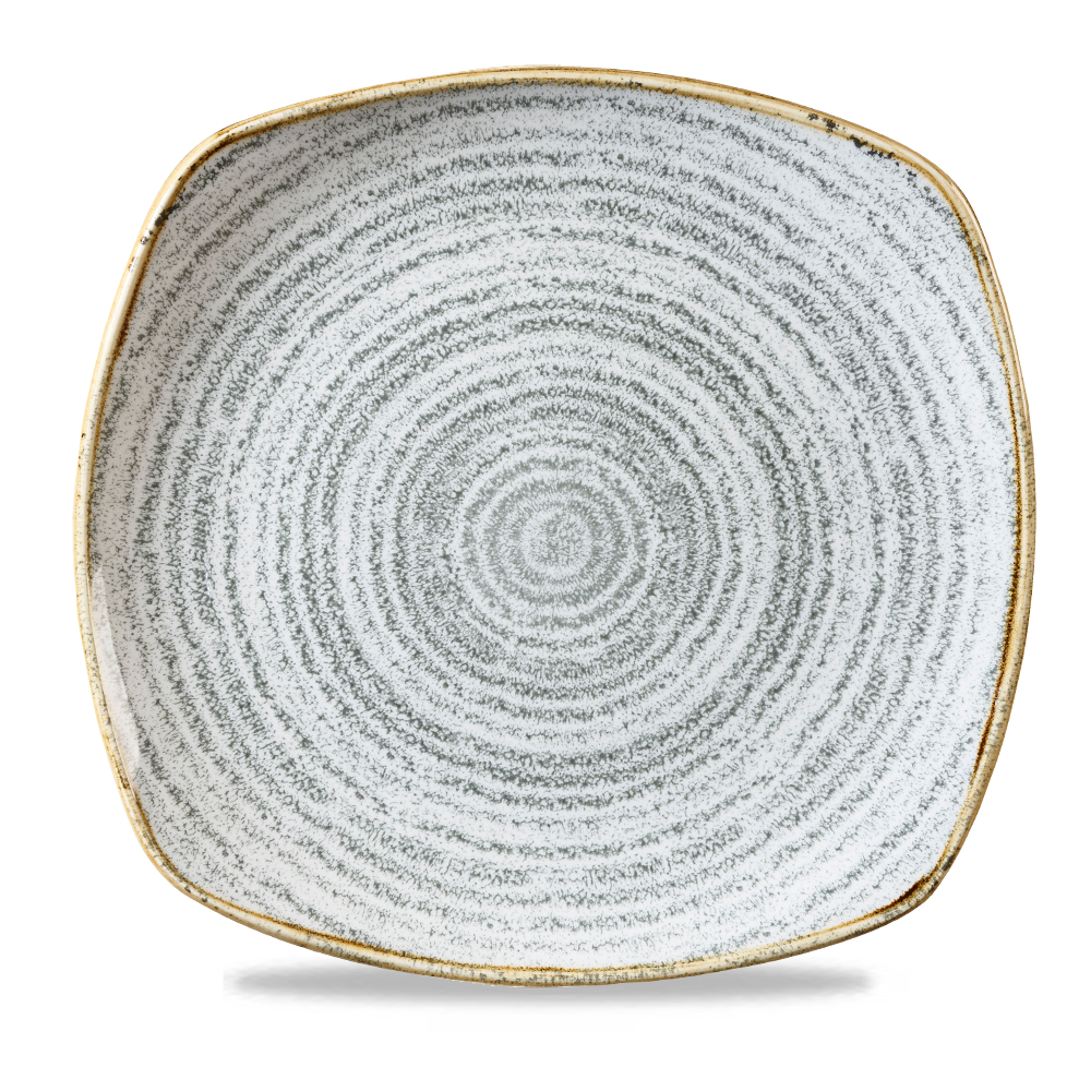 Quadratischer Teller mit Kreismuster.