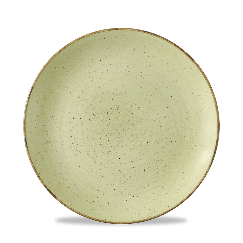 Grüner Teller mit Sprenkeln.
