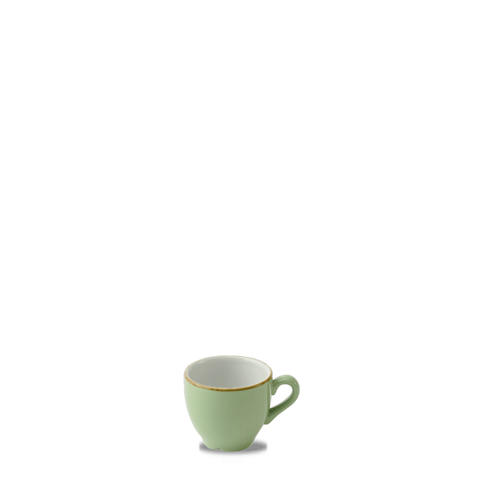 Leere grüne Kaffeetasse auf Tisch
