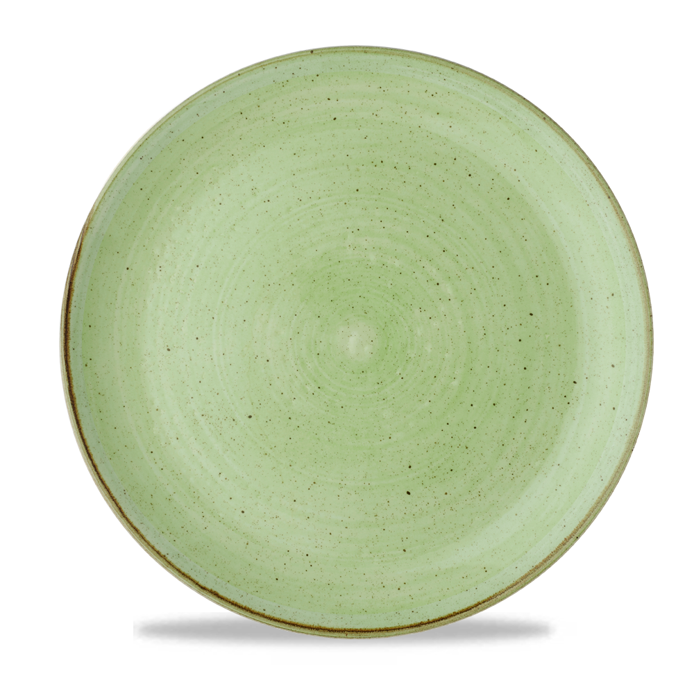 Grüner Teller mit Sprenkeln.