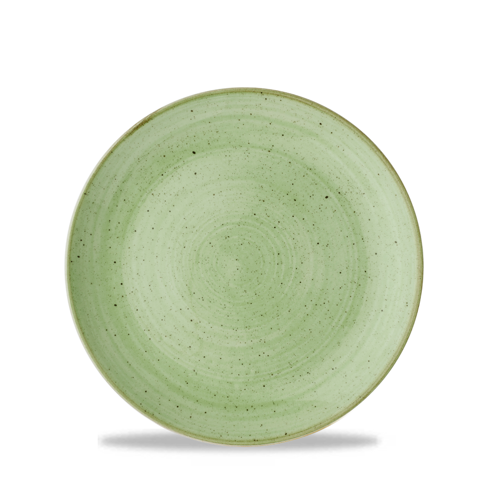 Grüner Teller mit Sprenkeln.