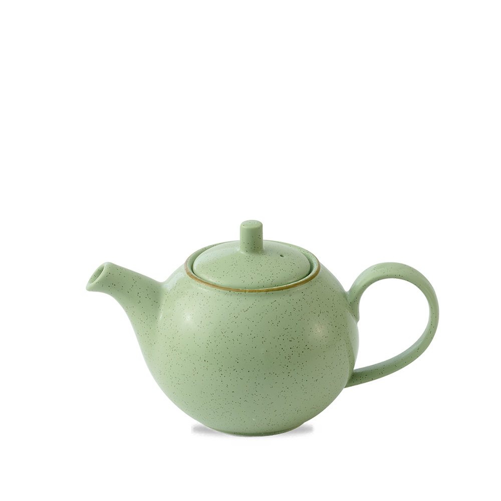 Grüne Teekanne mit Deckel.