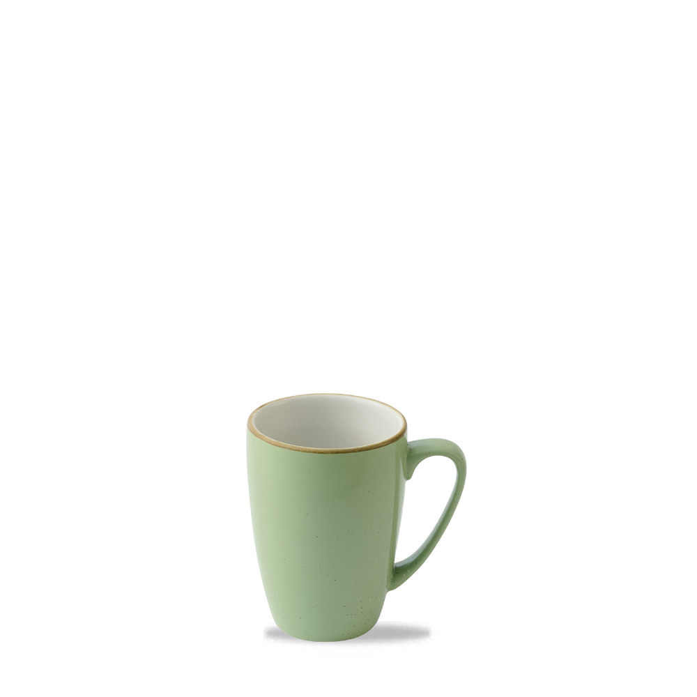 Grüne Tasse auf weißem Hintergrund.